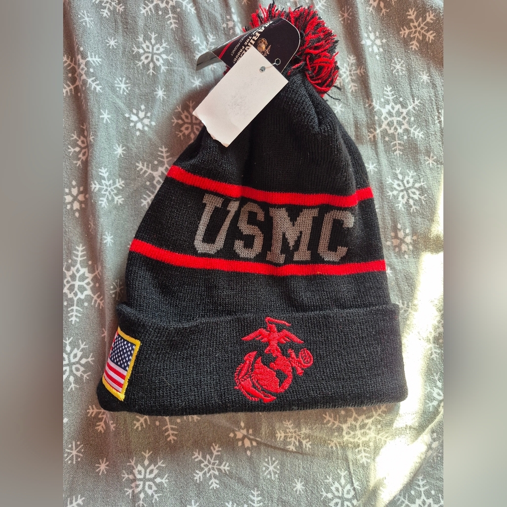 USMC Black and Red Beanie